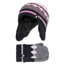 (3-6 Years, Schwarz) Heat Holders - Heat Holders - Mädchen Fäustlinge Mütze mit Schneeflocken Muster mit Pom Pom