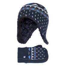 (3-6 Jahre, Marine) Heat Holders - Heat Holders - Jungen Winter Muster Mütze Pompon mit Ohrenschutz und Fäustlinge