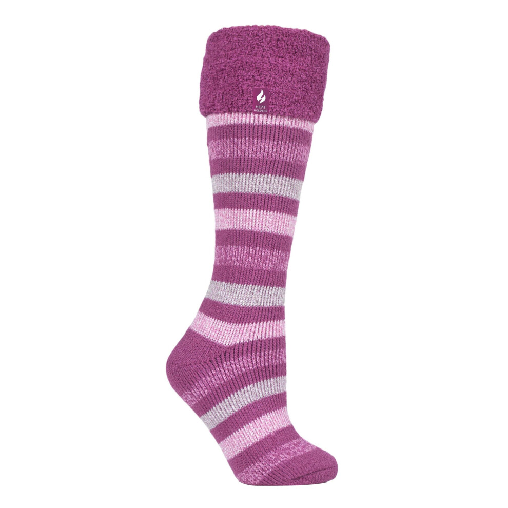 (Pink Stripe) Heat Holders - Ladies Striped Knee High Thermal Wellington Boot Socks