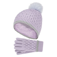 (7-10 Years, Lavendelfrost) Heat Holders - Heat Holders - Mädchen Kinder Strickmütze mit Bommel und Strickhandschuhe Set