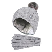(7-10 Years, Frostgraue Melange) Heat Holders - Heat Holders - Mädchen Winter Mütze mit Bommel Pompon und Handschuhe Set