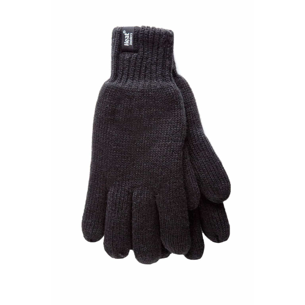 (L-XL, Black) Heat Holders - Mens Patterned Knitted Fleece Lined Thermal Gloves