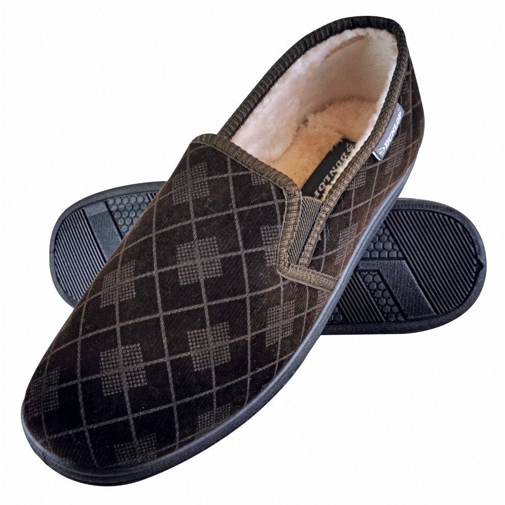 Dunlop (9, Brown) - Mens Memory Foam Plaid Checked Moccasin Slippers