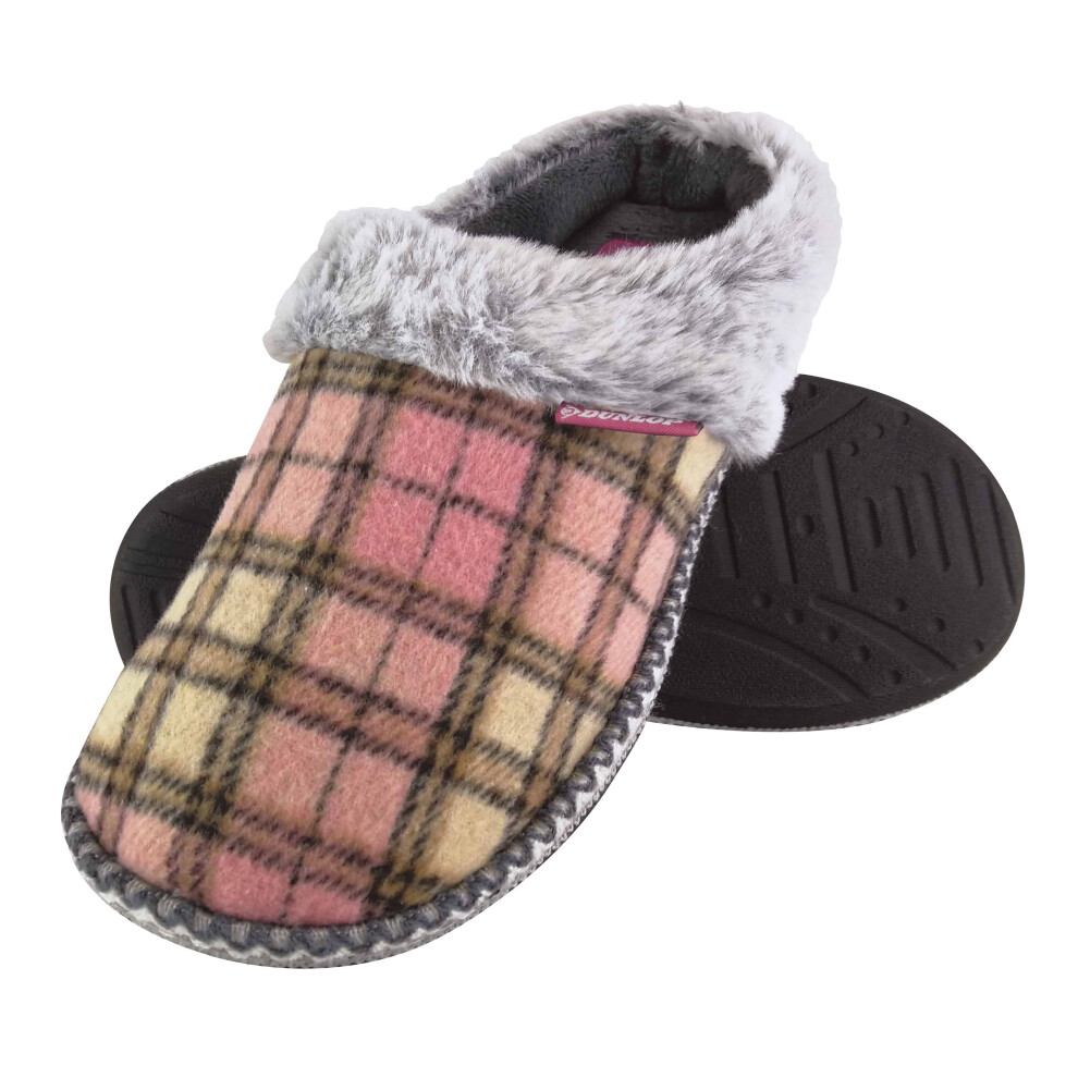 (6, Pink) Dunlop - Ladies Cute Cosy Memory Foam Knitted Mule Slippers