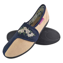 (5, Marinecreme) Dunlop - Dunlop - Damen Memory Foam Verstellbare Hausschuhe mit Blumen Klettverschluss