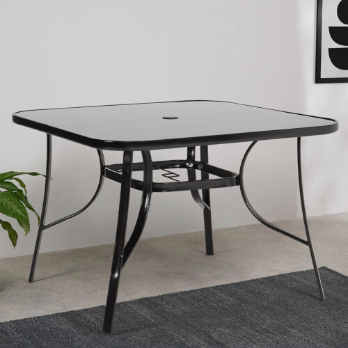Living And Home 105CM Square Tempered Glass Garden Dining Table w/ Parasol Hole 1