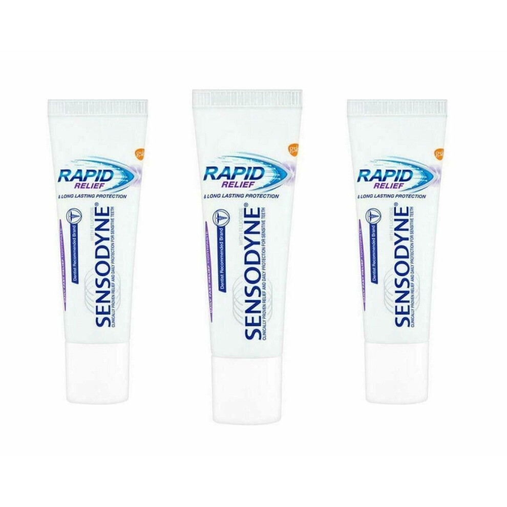 3 X SENSODYNE RAPID RELIEF TOOTHPASTE 15ML EACH TOTAL ( 45ML )