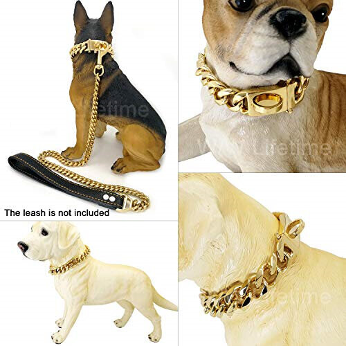 (24") Gold Dog Chain Collar,Strong Metal Chain Collar 2