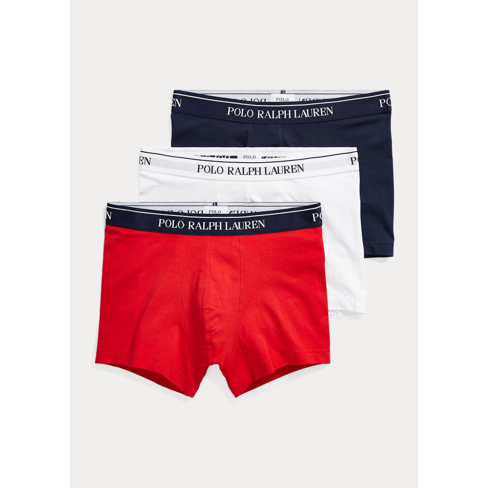 (L) Polo Ralph Lauren Classic Boxer Trunks 3-Pack ( Red/White/Navy )