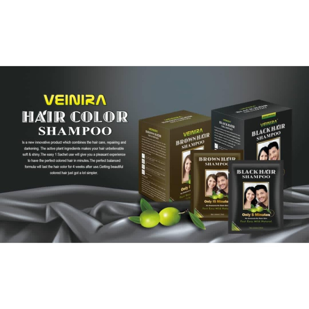 (Black, 1) Veinira hair color shampoo 10 packs of 25ml (NEXT DAY DELIVERY)