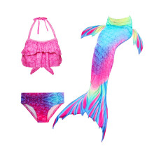 (Pink, 7-8 Years) Girl Kids Swim Top+Briefs+Mermaid Tail Bikini Sets