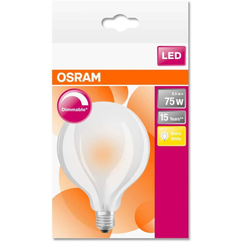 OSRAM Osram LED Light Bulb | E27 | Warm White | 2700 K | 8.5 W LED Star Classic Globe Dimmable Replacement for 75 Watt Light Bulb 2