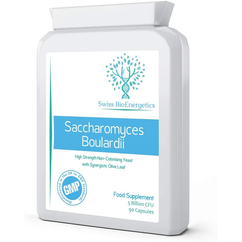Visit-The-Swiss-Bioenergetics-Store Saccharomyces Boulardii 5 Billion Cfu 90 Capsules - No Refrigeration Required - High Strength Non-Colonising Yeast With Synergistic Olive Leaf,...