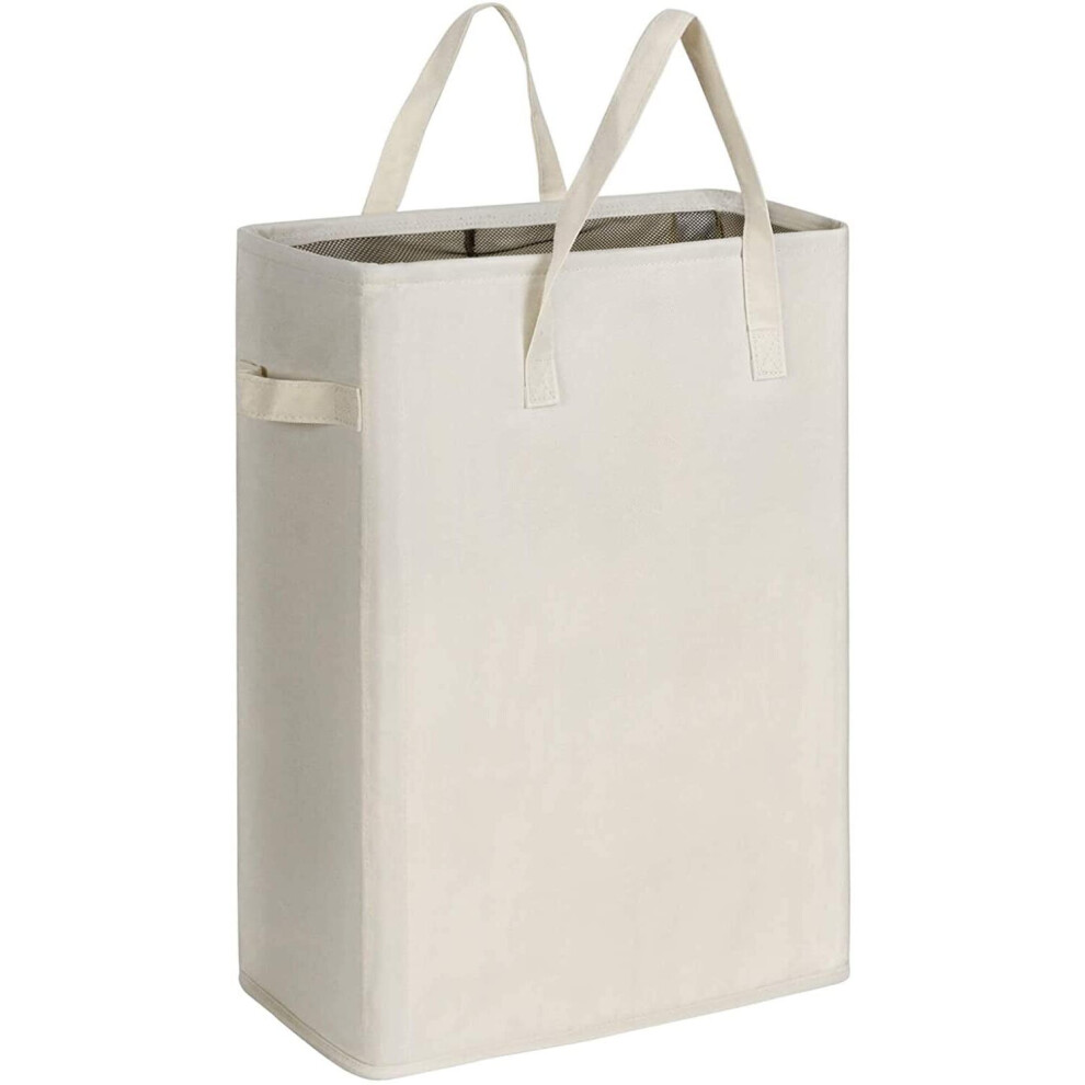 Chrislley Slim Laundry Basket Small Foldable Laundry Hamper Collapsible Washing basket Durable Laundry Bin with Handle(45L,Beige)