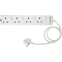 Pro Elec 15329pl 4 Way 1 m Switched Surge Protected Extension Lead - White