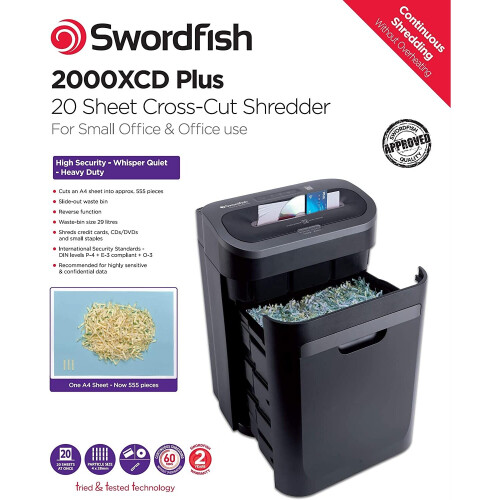 Swordfish 40363 2000XCD Plus 20 Sheet Cross Cut Paper/Document Shredder with Continuous Shredding 2
