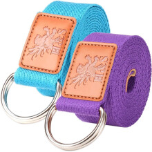 H&S 2pcs Yoga Straps 1.85 and 2.45m Yoga Belt Strap Extra Long Adjustable Strong Cotton 6ft 8ft Blue