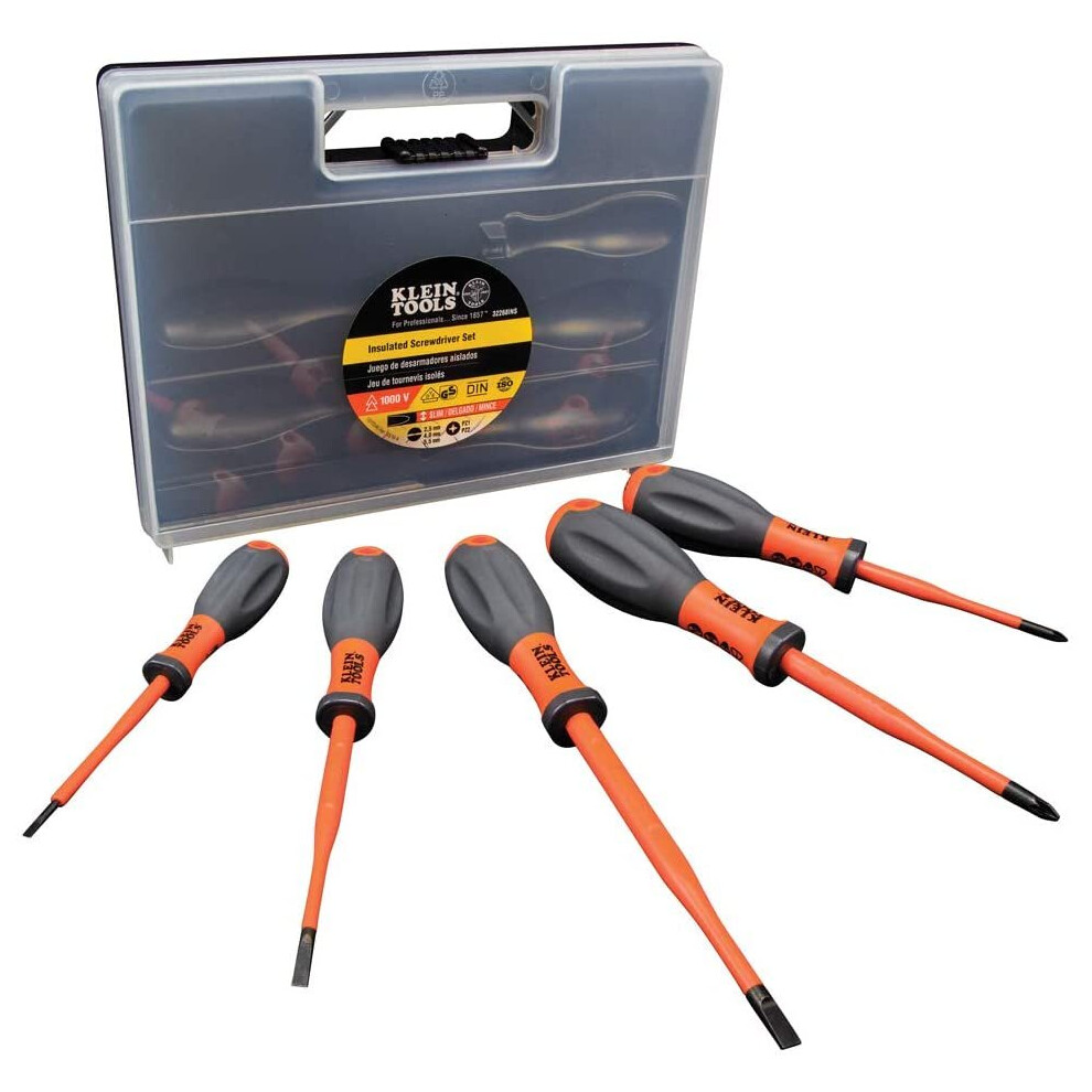 Klein Tools Insulated Screwdriver Set, 5-Piece with Ergonomic Handles, VDE Approved, 32268INS, Orange, Set of 5