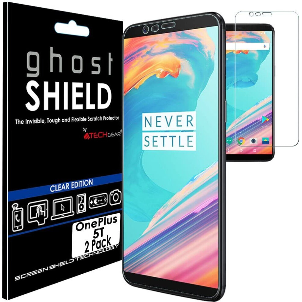 TECHGEAR [2 Pack] Screen Protectors to fit OnePlus 5T [ghostSHIELD Edition] Genuine Reinforced Flexible TPU Screen Protector...