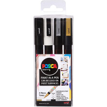 POSCA 153544851 1.5 mm Bullet Tip Waterbased Paint Marker - Assorted Colours (Pack of 4)