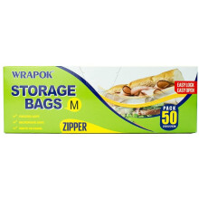 WRAPOK Ziplock Freezer Bags Plastic Resealable Liquid Reusable Sandwich Snack Bag - 9.8 x 8.7 Inch (50 Count)