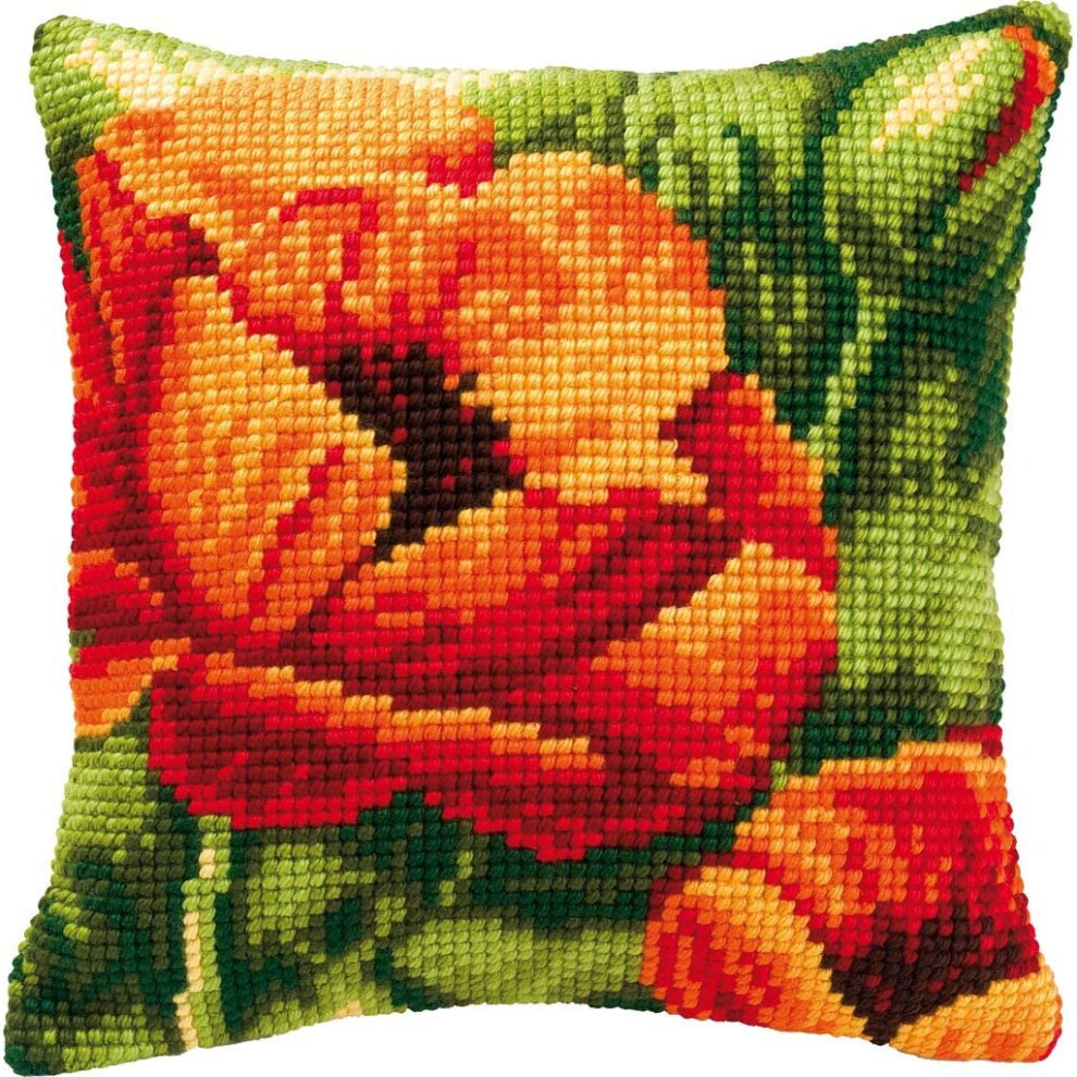 Brand:-Vervaco Vervaco Poppies Bold Cross Stitch Cushion, Multi-Colour