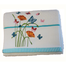 HOMESCAPES 100% Turkish Cotton 'Floral Butterfly' White Face Cloth Flannel Colourful Butterfly and Flowers