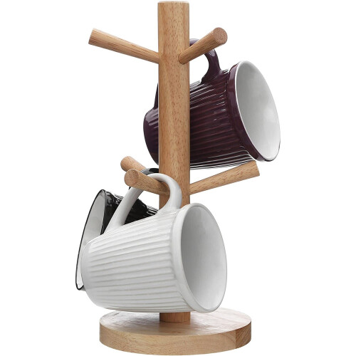 Premier Housewares Rubberwood Mug Tree, 6 Cups - Brown 1