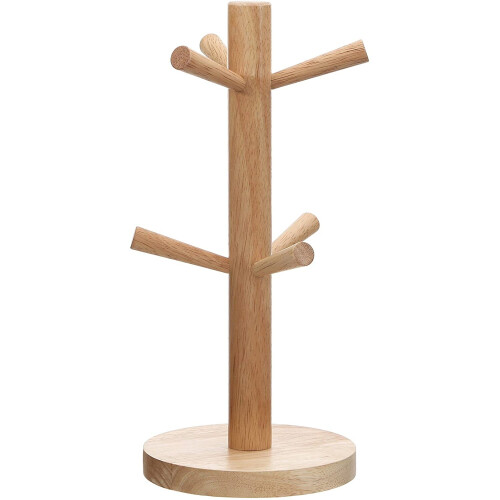 Premier Housewares Rubberwood Mug Tree, 6 Cups - Brown