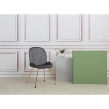 (Grey, Gold Legs) 2x Chafer Velvet Dining Chairs Clearance Time limited