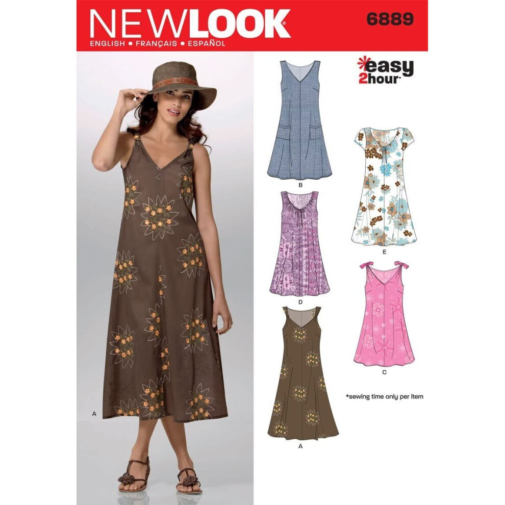 Patron de couture New Look 6889 : Robes pour femme, taille A, BLANC, A (8-10-12-14-16-18)