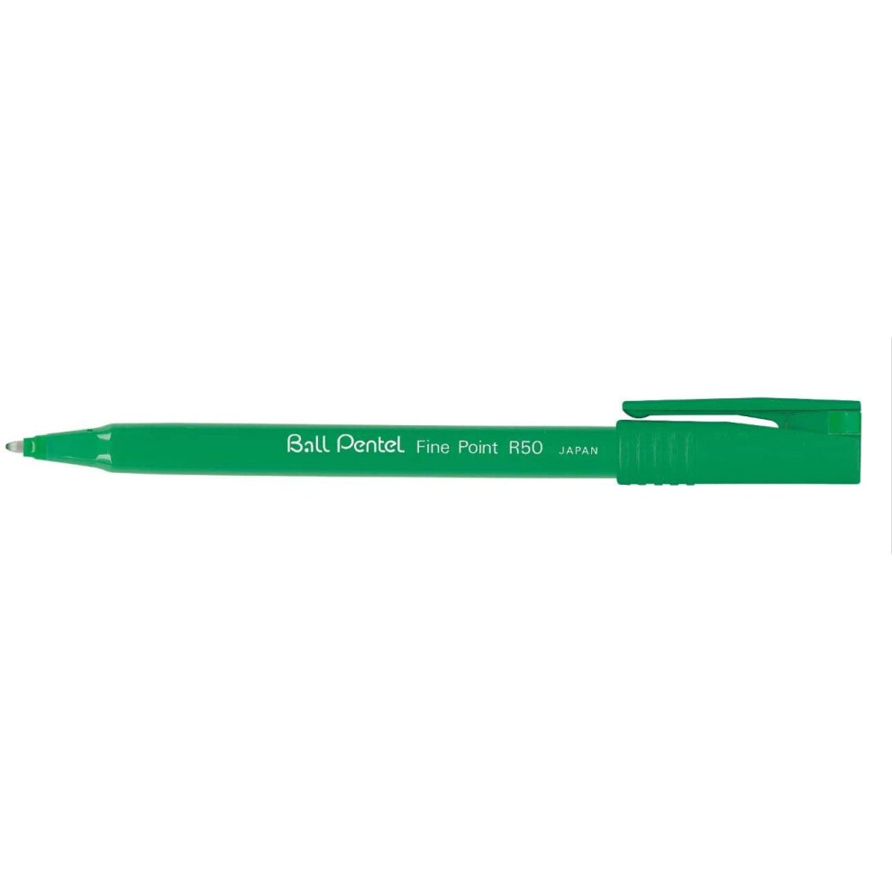 Pentel R50 Rollerball Pen Green Barrel Water-based 0.8mm Tip 0.4mm Line Green Ref R50-D [Pack of 12]