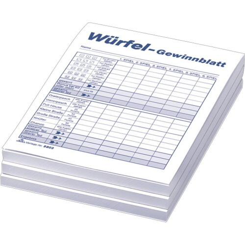 RNK 5803 – Dice Game Winning Sheet Block, A6, 3 x 85 Sheets