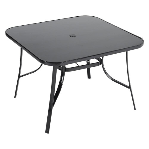 Living And Home 105CM Square Tempered Glass Garden Dining Table w/ Parasol Hole 2