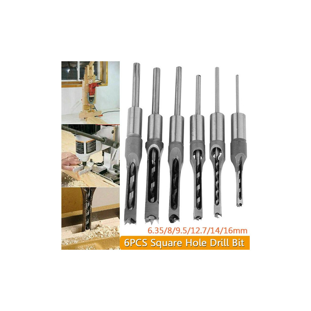 6Pcs Square-hole Saw Auger Drill Bit Mortising Chisel Woodworking Tool