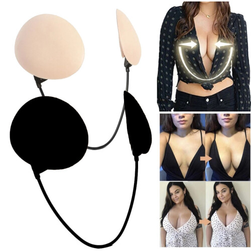 Deep Plunge Backless Invisible Push-Up Frontless Bra Black