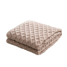 (Pale Pinkish Grey) Knitted Diamond Hollow Throw Blankets , Lightweight and Soft Blanket for Sofa Bed, Solid Color Simple Blanket Suitable for Women Men and Kids