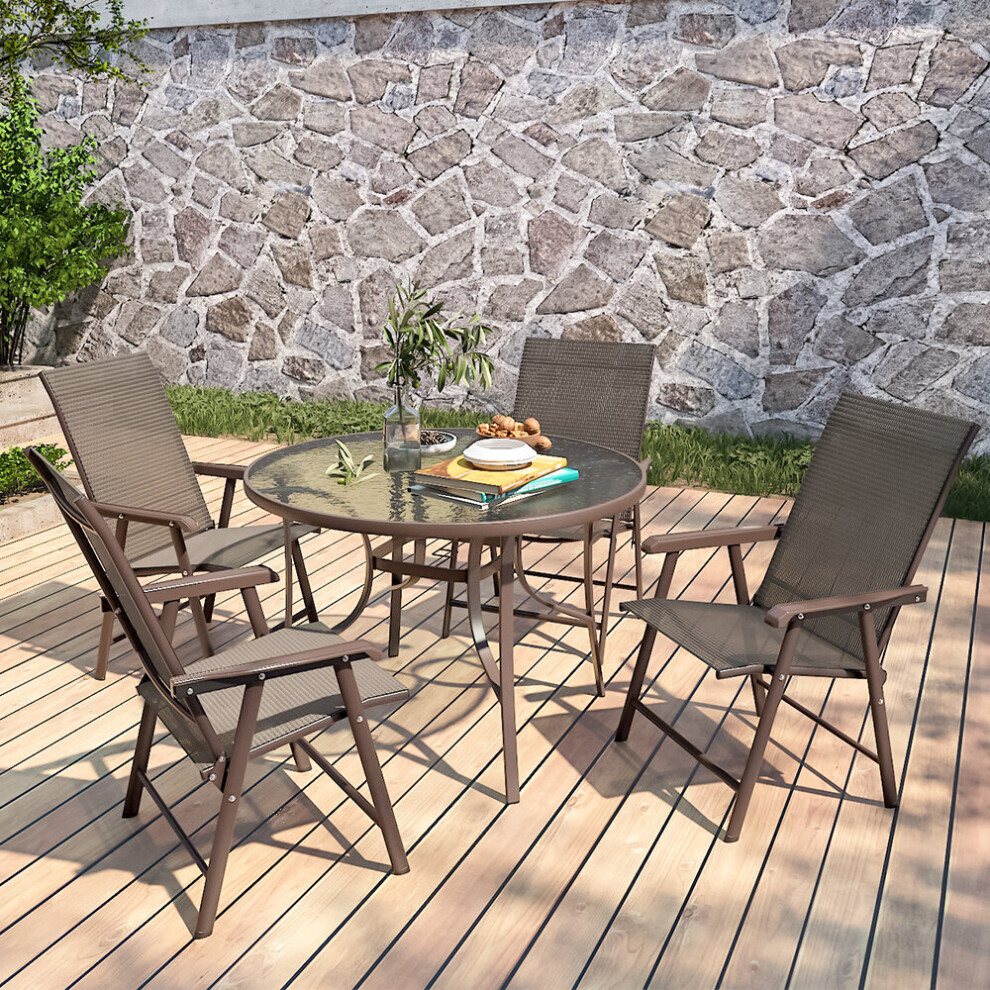 Garden Glass Table And 4 Chair Bistro Furniture Set Parasol Hole