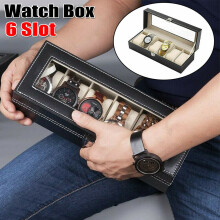 Mens 6 Grids Leather Watch Display Case Jewelry Storage Holder Box