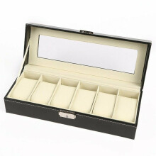 Mens 6 Grids Leather Watch Display Case Jewelry Storage Holder Box