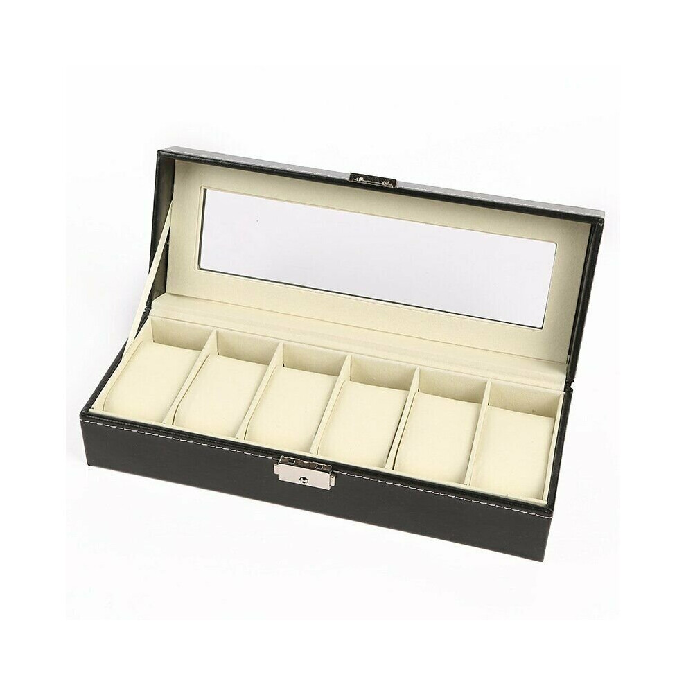 Mens 6 Grids Leather Watch Display Case Jewelry Storage Holder Box