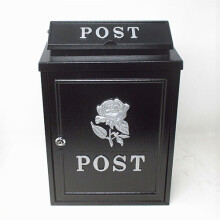 (Silver) DWD Vintage Decor Post Mail Letter Box with Rose