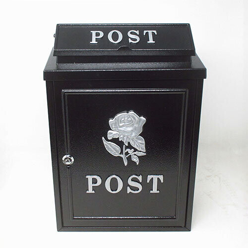 (Silver) DWD Vintage Decor Post Mail Letter Box with Rose