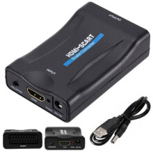 HDMI to SCART Adapter HD Audio Video Upscale Converter USB Cable TV DVD HDTV