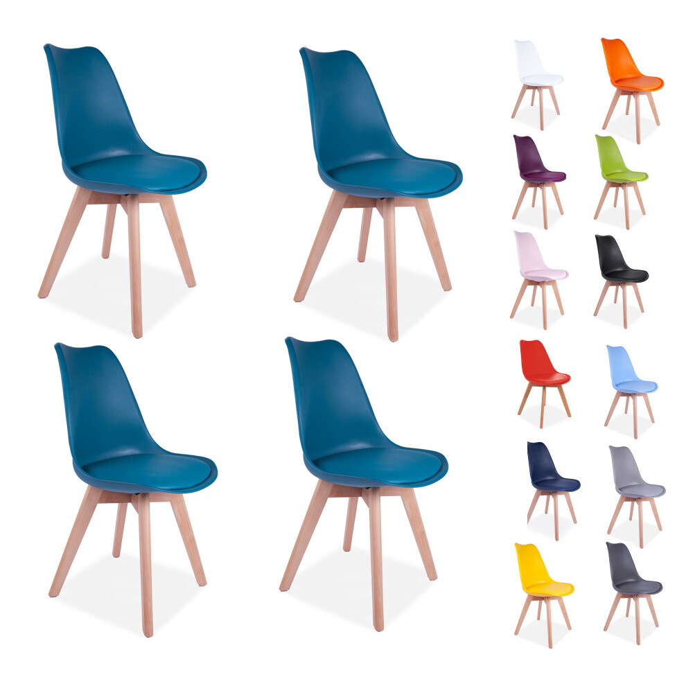 (Ocean) 4x Tulip Pyramid Dining Chairs PU Padded Seat