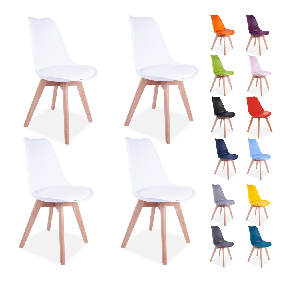 (White) 4x Tulip Pyramid Dining Chairs PU Padded Seat