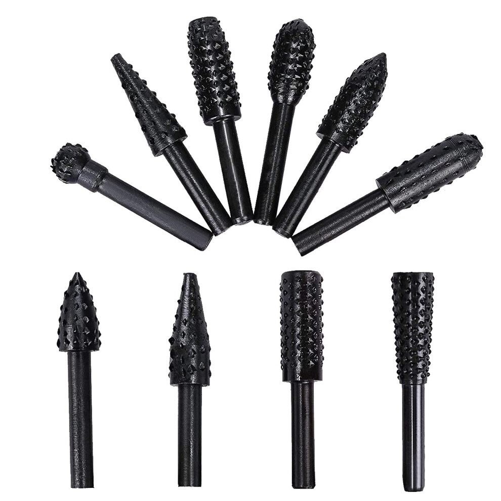 10Pcs 6Mm Shank Rotary Burr Set High Carbon Steel Black Woodworking Tool 4894670695545