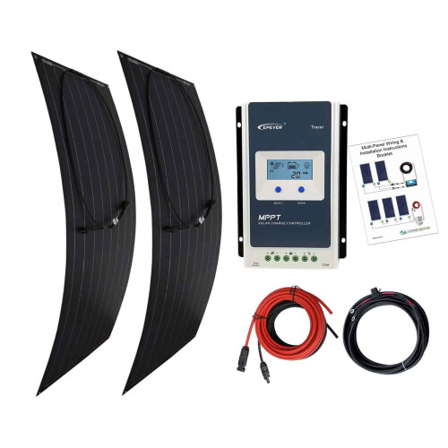 Lowenergie 200w Black Flexible Solar Panel Charging Kit Caravan MPPT Charger Controller K4