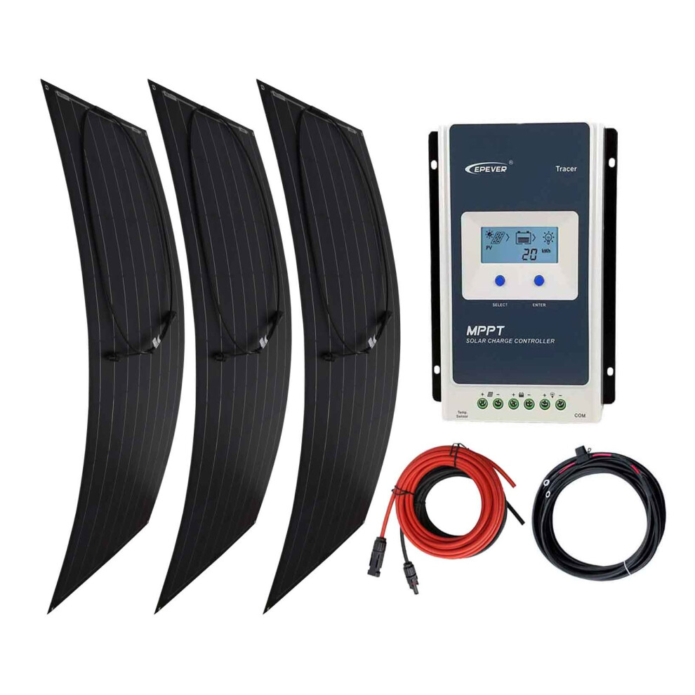 Black Flexible Solar Panel 300w Charging Kit Caravan MPPT Charger Controller K4