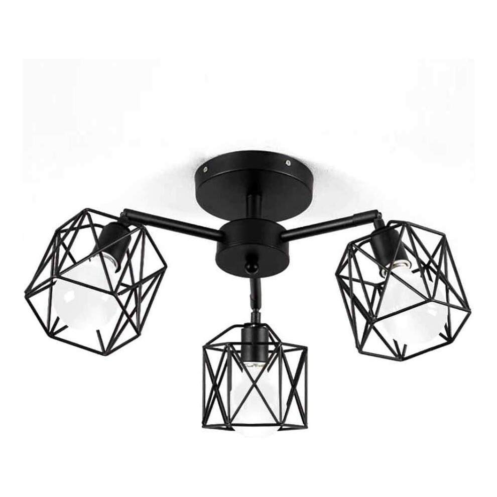 Hexagon Geometry Chandelier Creative Retro Ceiling Lamp Metal Cage Pendant Light for Living Room Bedroom Black(3 Heads)-image-OPC-P86QZRJ-NEW